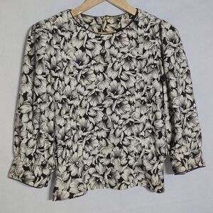Vintage Lanz Originals Sz 12 Floral Black and White Women's Top